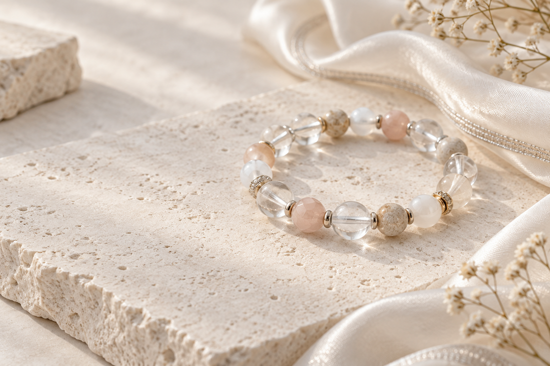 Clear quartz bracelet meaning and styling guide by SoftLumina