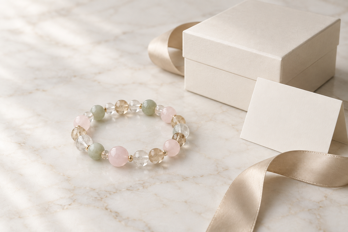 Crystal bracelet arranged with a jewelry box for an anniversary gift guide by SoftLumina