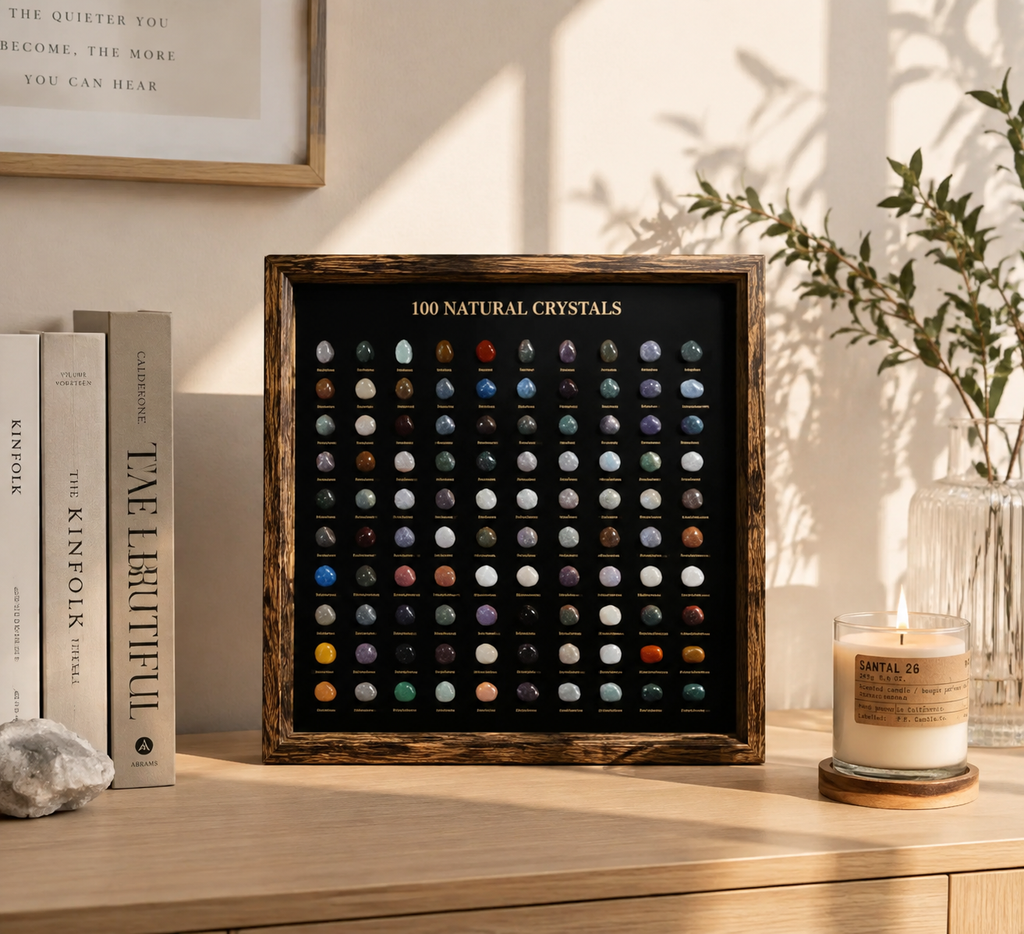 100 Natural Crystal Specimens Collection Frame | Crystal Display & Home Decor