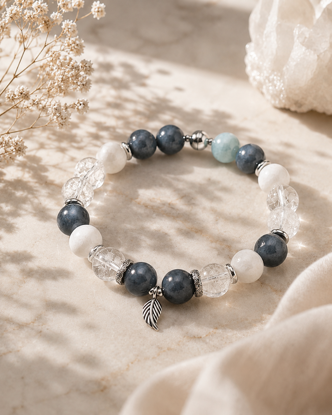 Bracelet apaisant feuille d'argent Serena