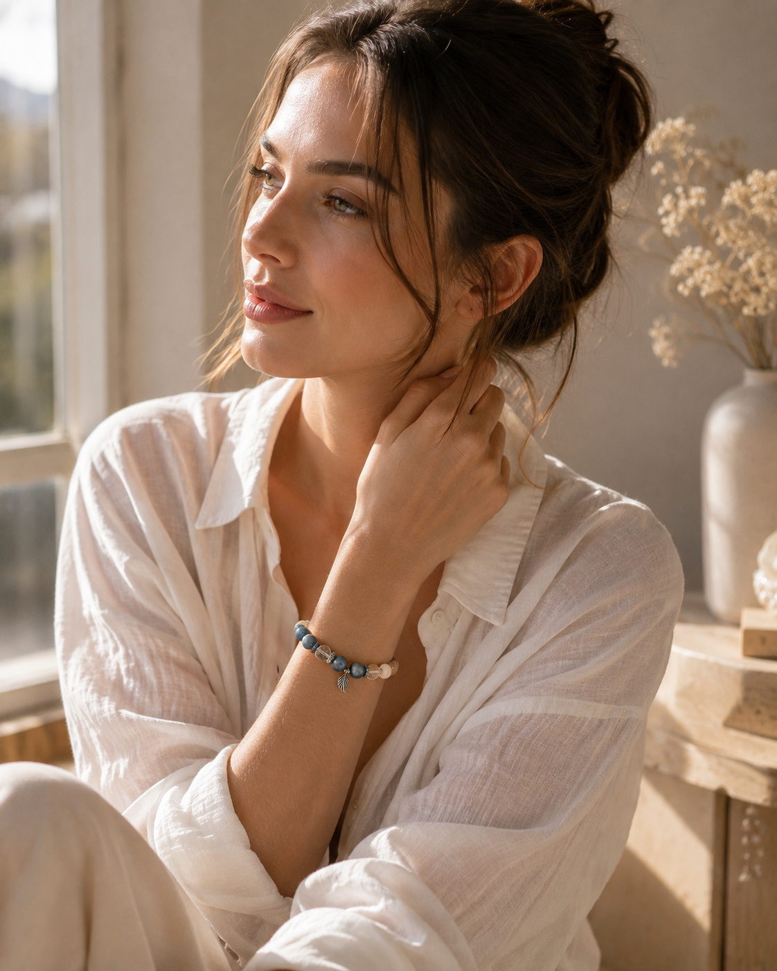 Bracelet apaisant feuille d'argent Serena