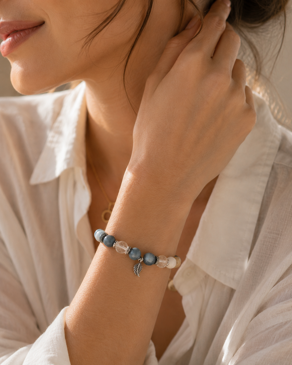 Bracelet apaisant feuille d'argent Serena