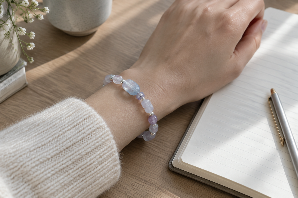 Calm crystal bracelet styling editorial by SoftLumina