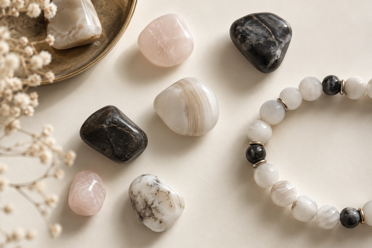 White agate mixed stone bracelet styling editorial by SoftLumina